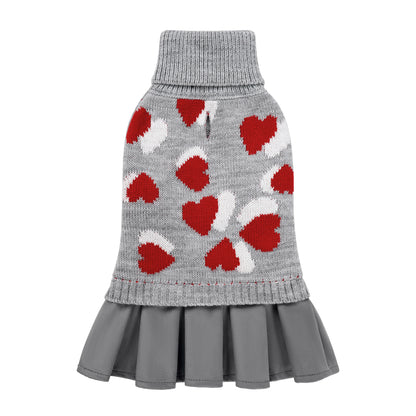 Heart Pattern Pet Dog Sweater Dress Grey