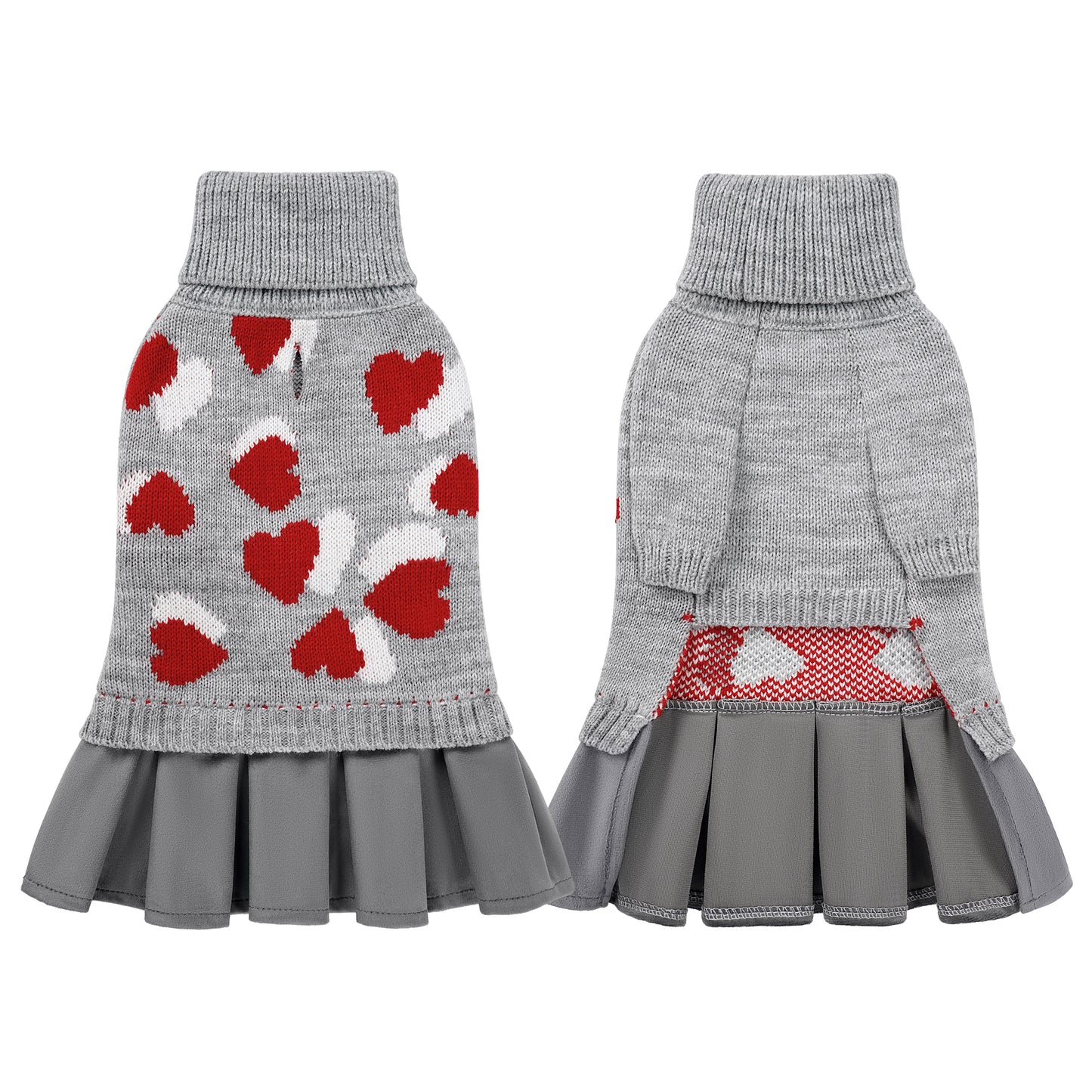 Heart Pattern Pet Dog Sweater Dress Grey