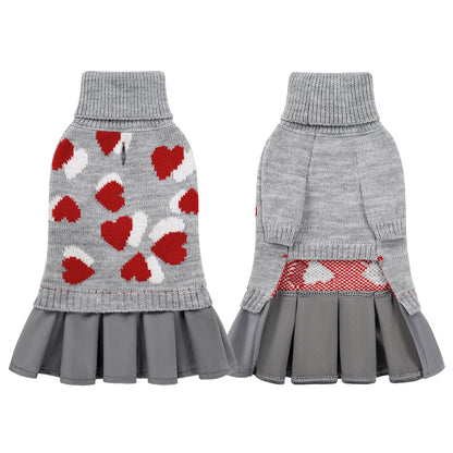Heart Pattern Pet Dog Sweater Dress Grey