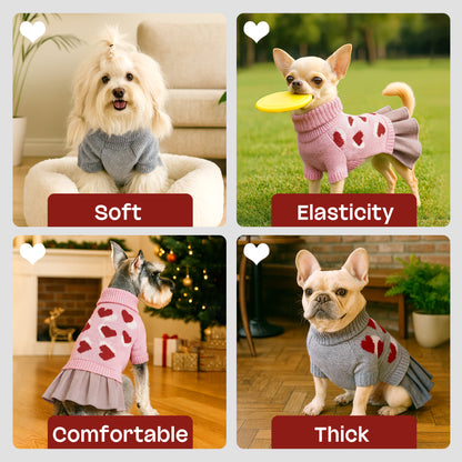 Heart Pattern Pet Dog Sweater Dress Grey