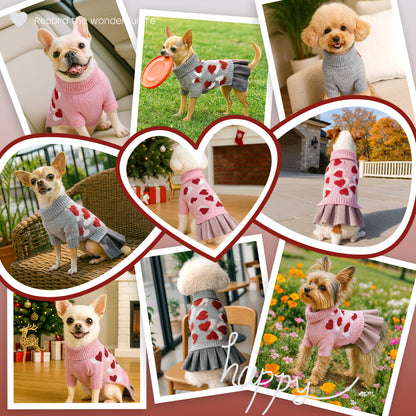 Heart Pattern Pet Dog Sweater Dress Grey