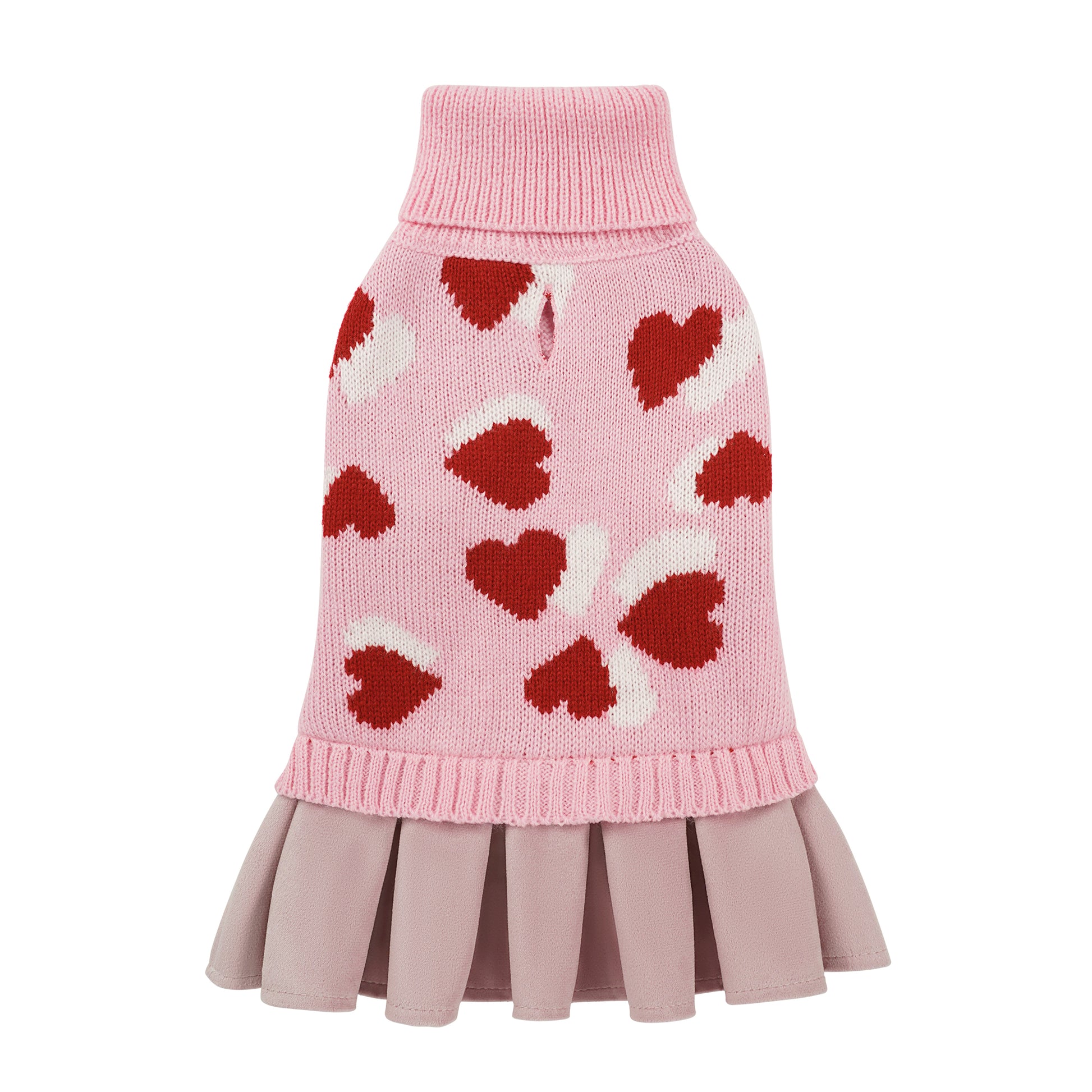 Heart Pattern Pet Dog Sweater Dress Pink