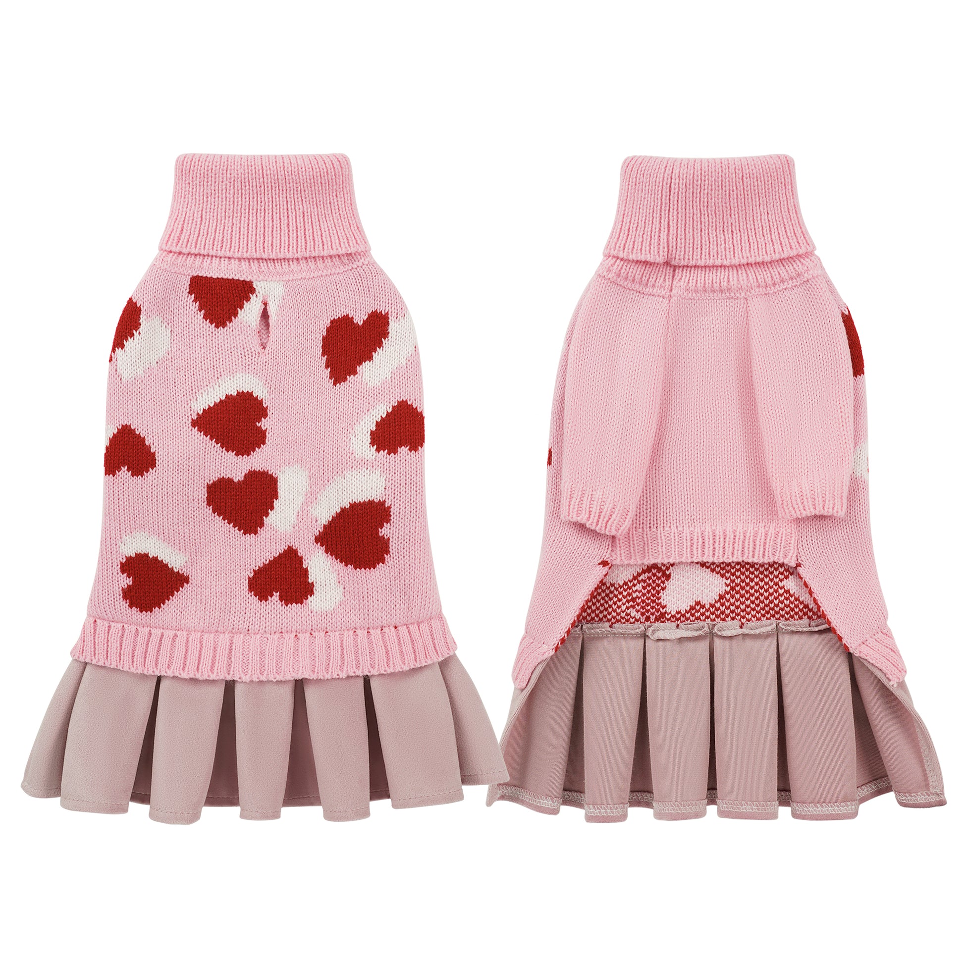Heart Pattern Pet Dog Sweater Dress Pink