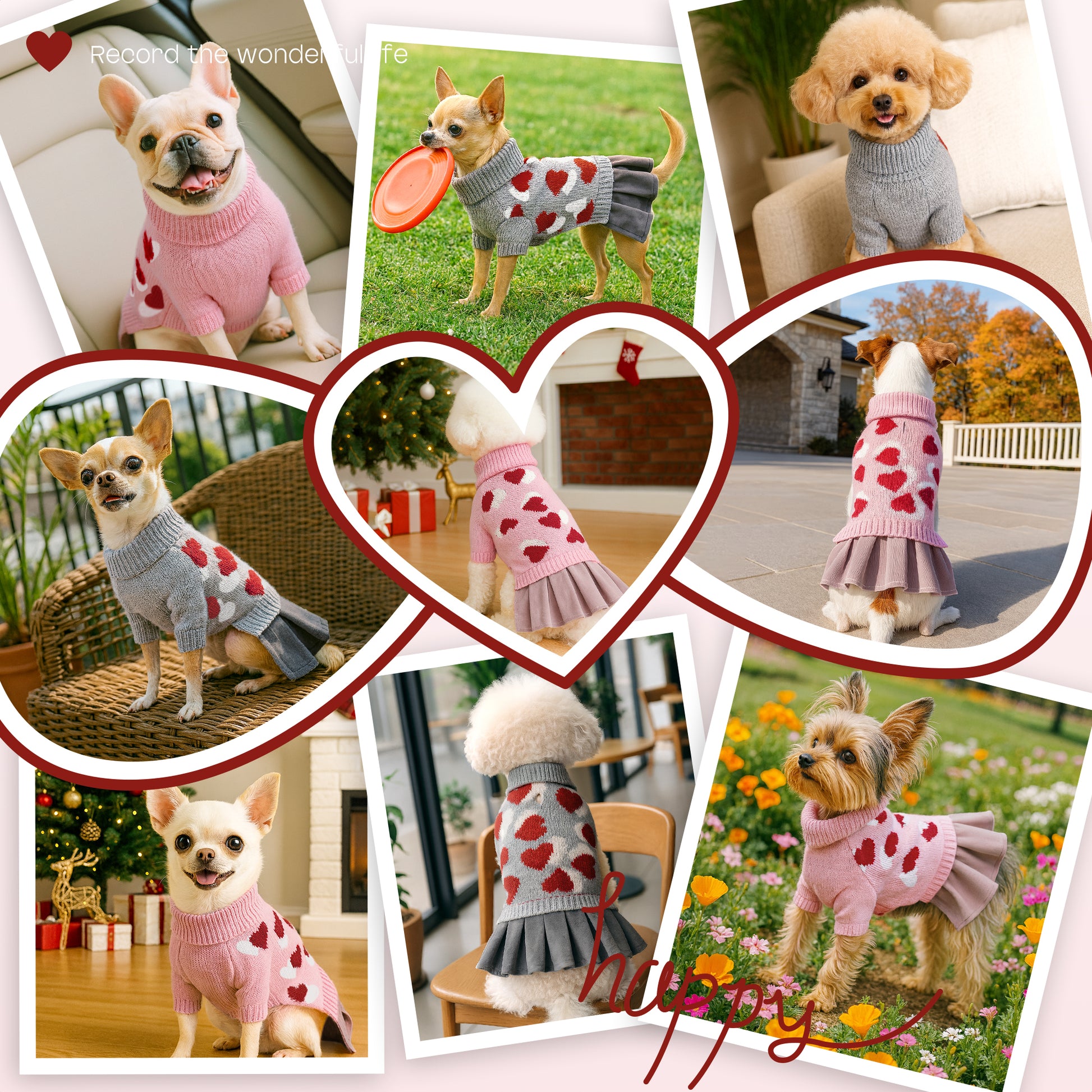 Heart Pattern Pet Dog Sweater Dress Pink