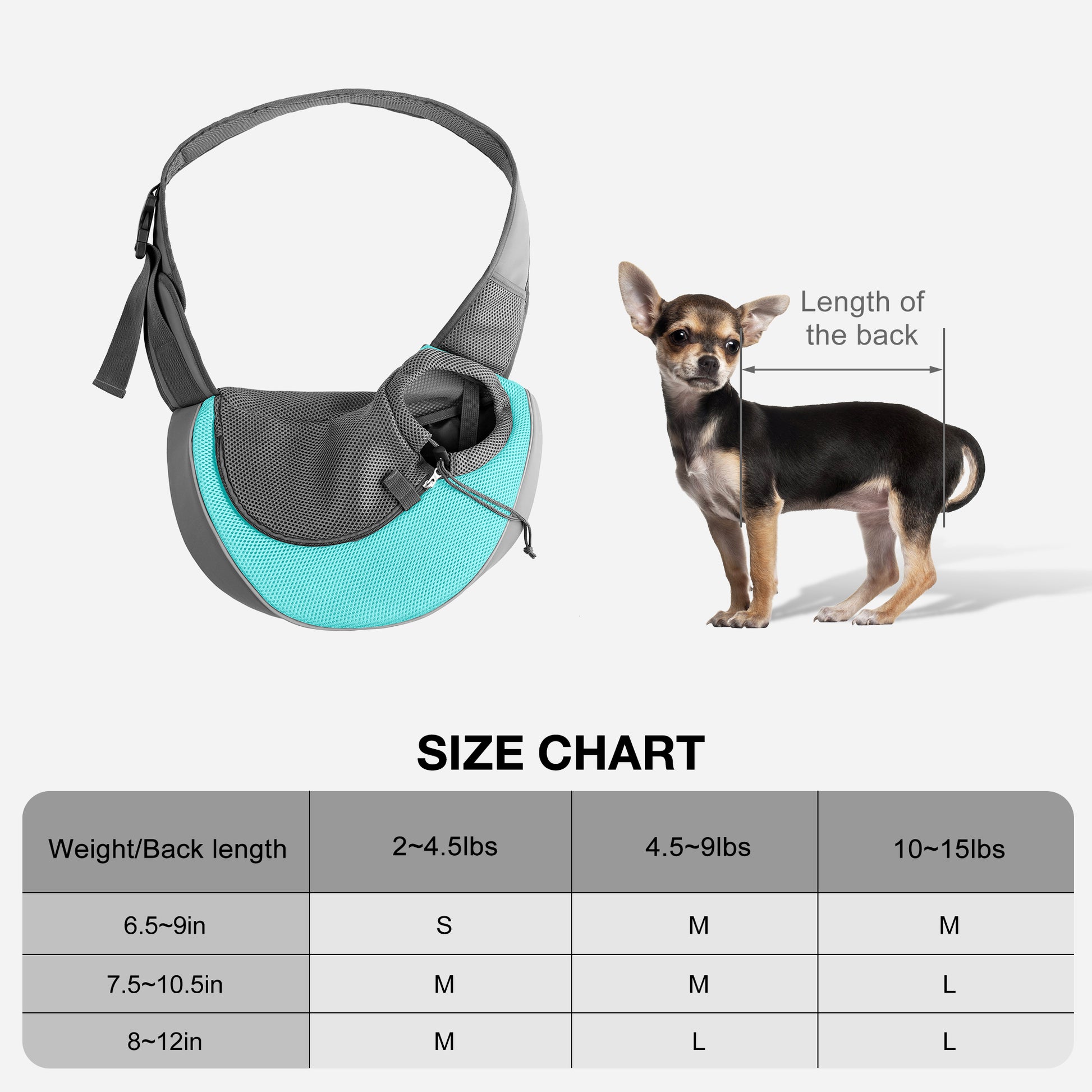 Pet Sling Carrier for Small Dogs Cyan Grey