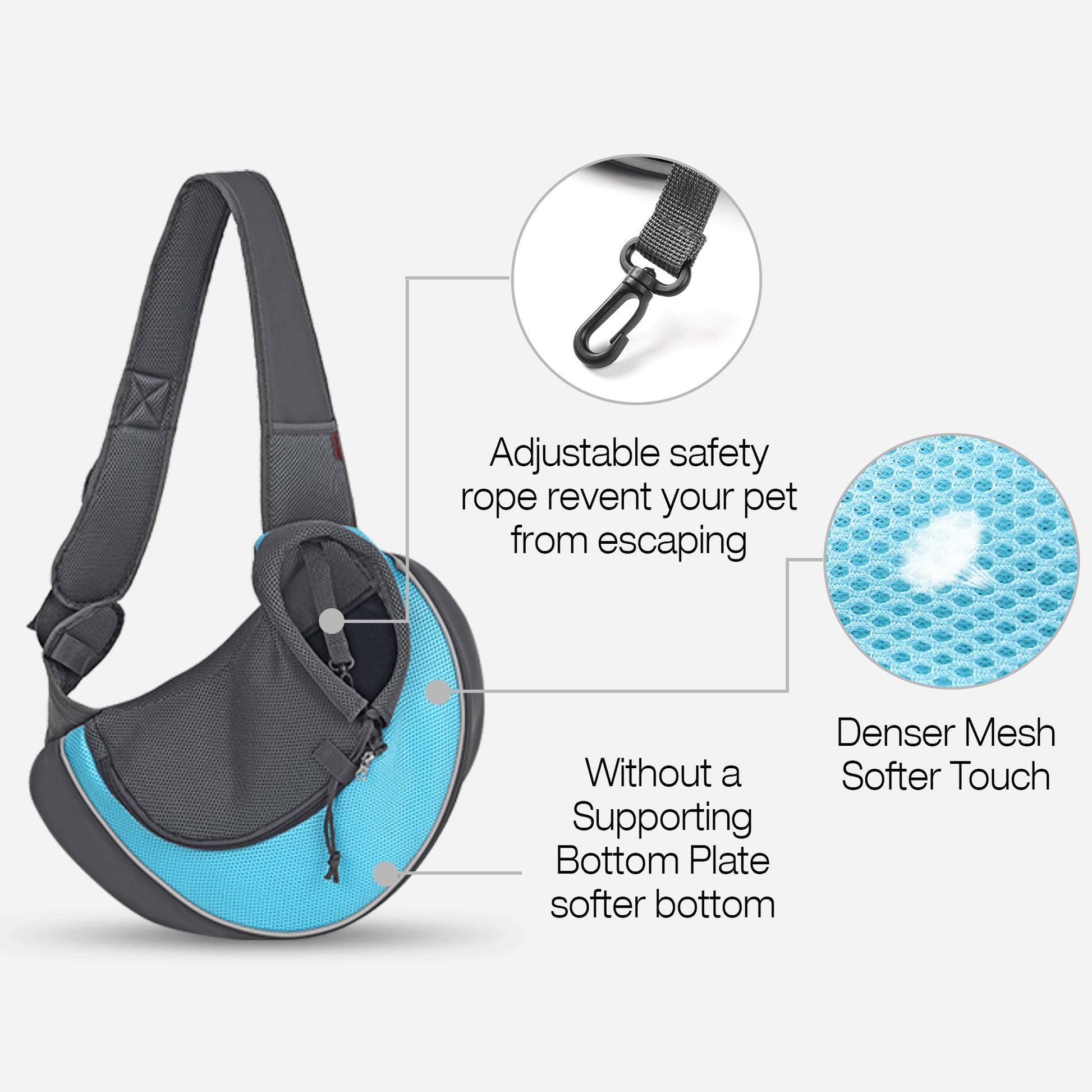 Pet Sling Carrier for Small Dogs Cyan Grey
