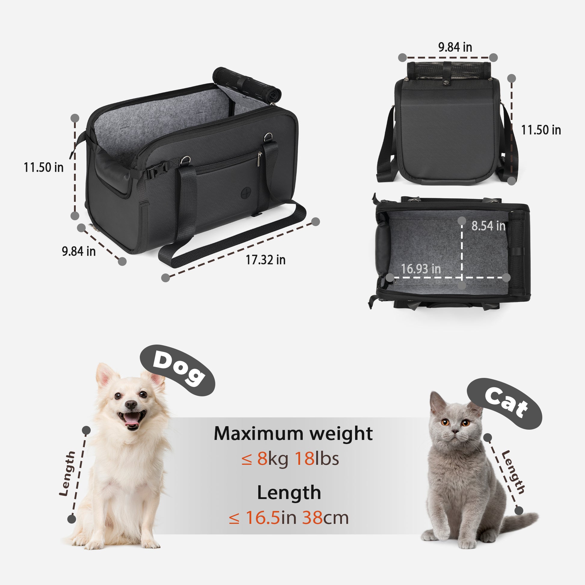 Portable Dog Car Seat for Small Dogs Black