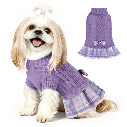 Purple Cable Knit Dog Sweater Dress