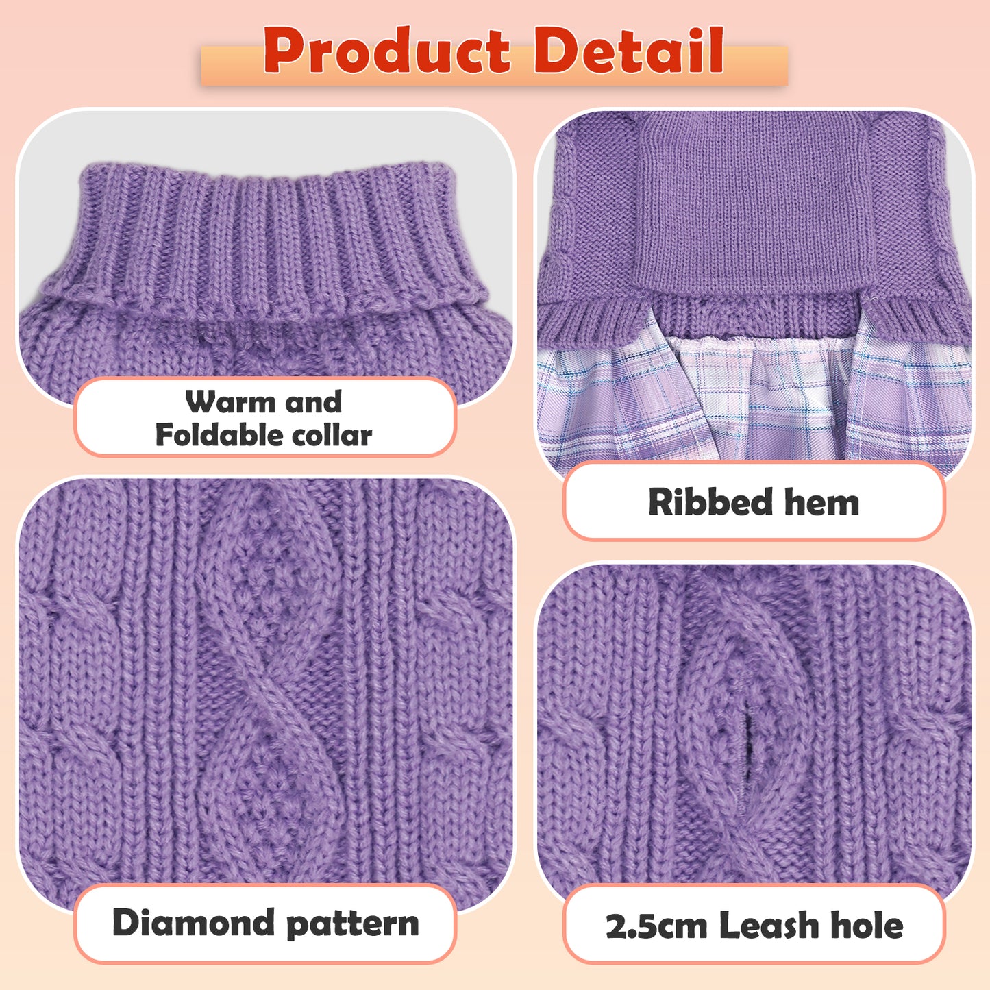 Purple Cable Knit Dog Sweater Dress