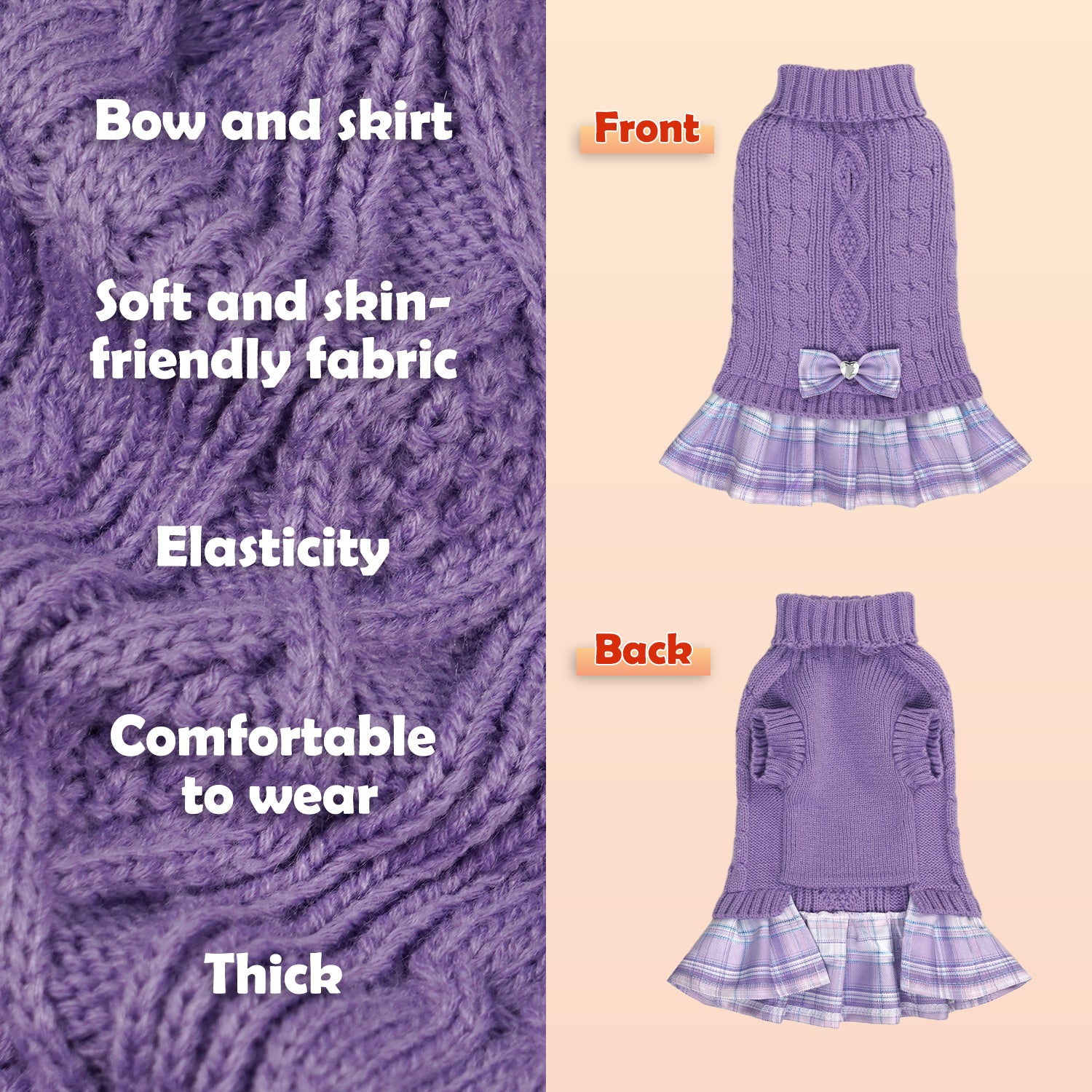 Purple Cable Knit Dog Sweater Dress