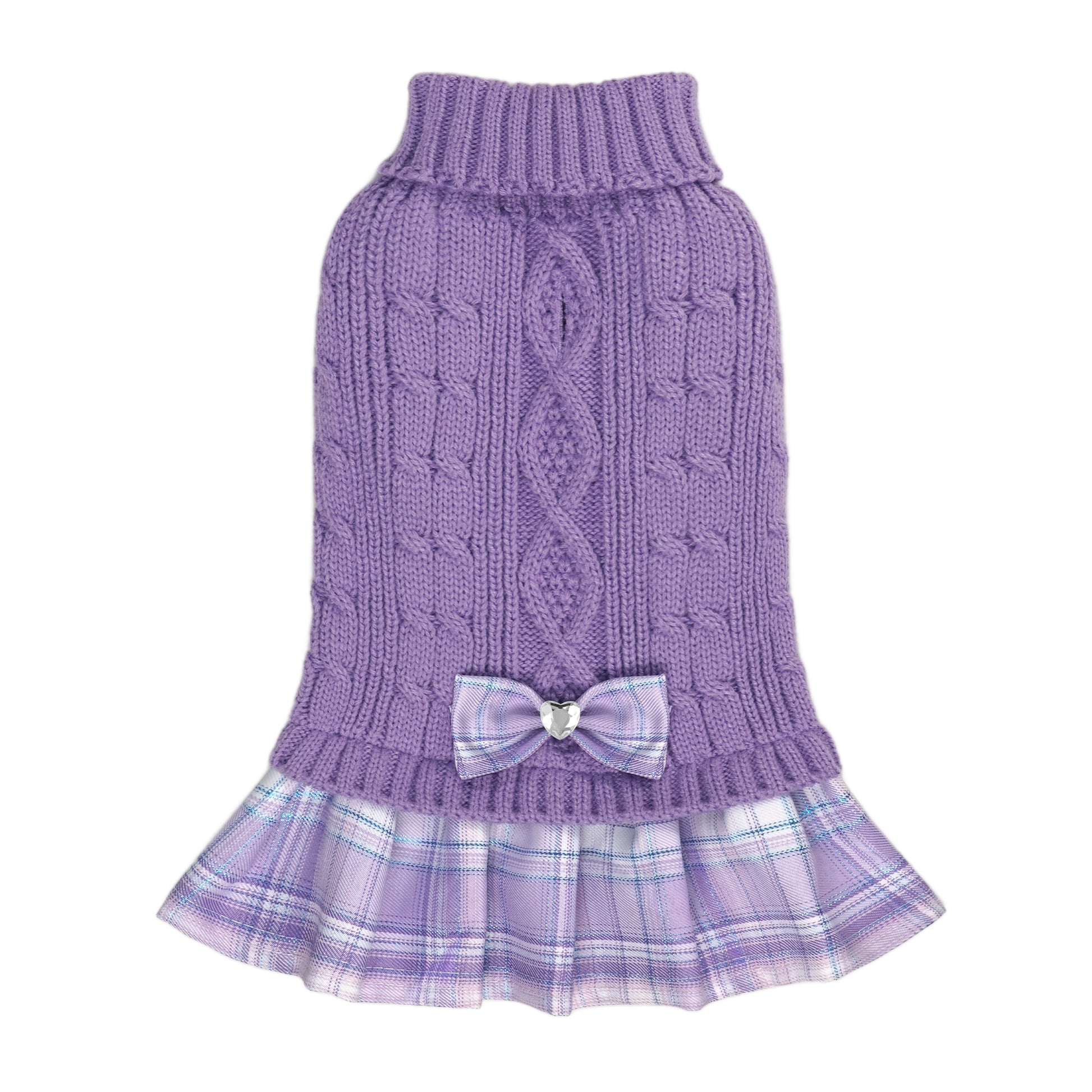 Purple Cable Knit Dog Sweater Dress