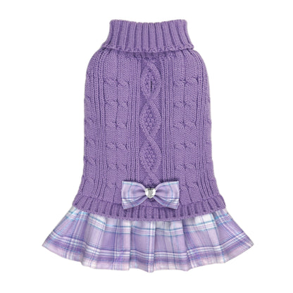 Purple Cable Knit Dog Sweater Dress