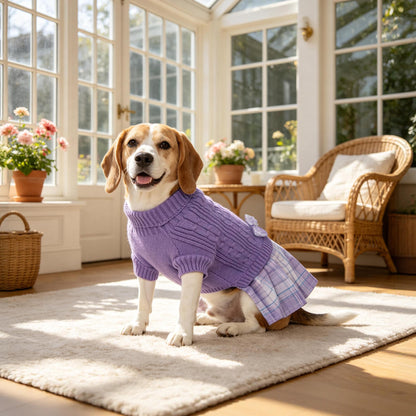 Purple Cable Knit Dog Sweater Dress