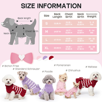 Purple Turtleneck Knit Dog Dress with Bow