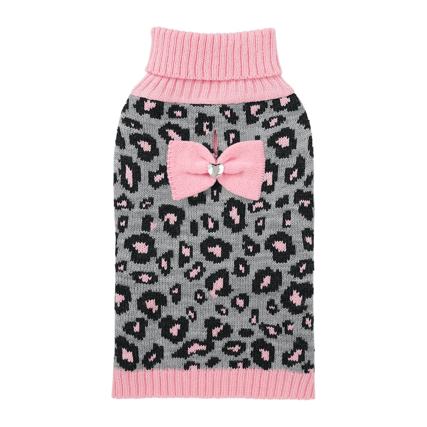 Small Dog High-necked Leopard-print Knitted Sweater Pink