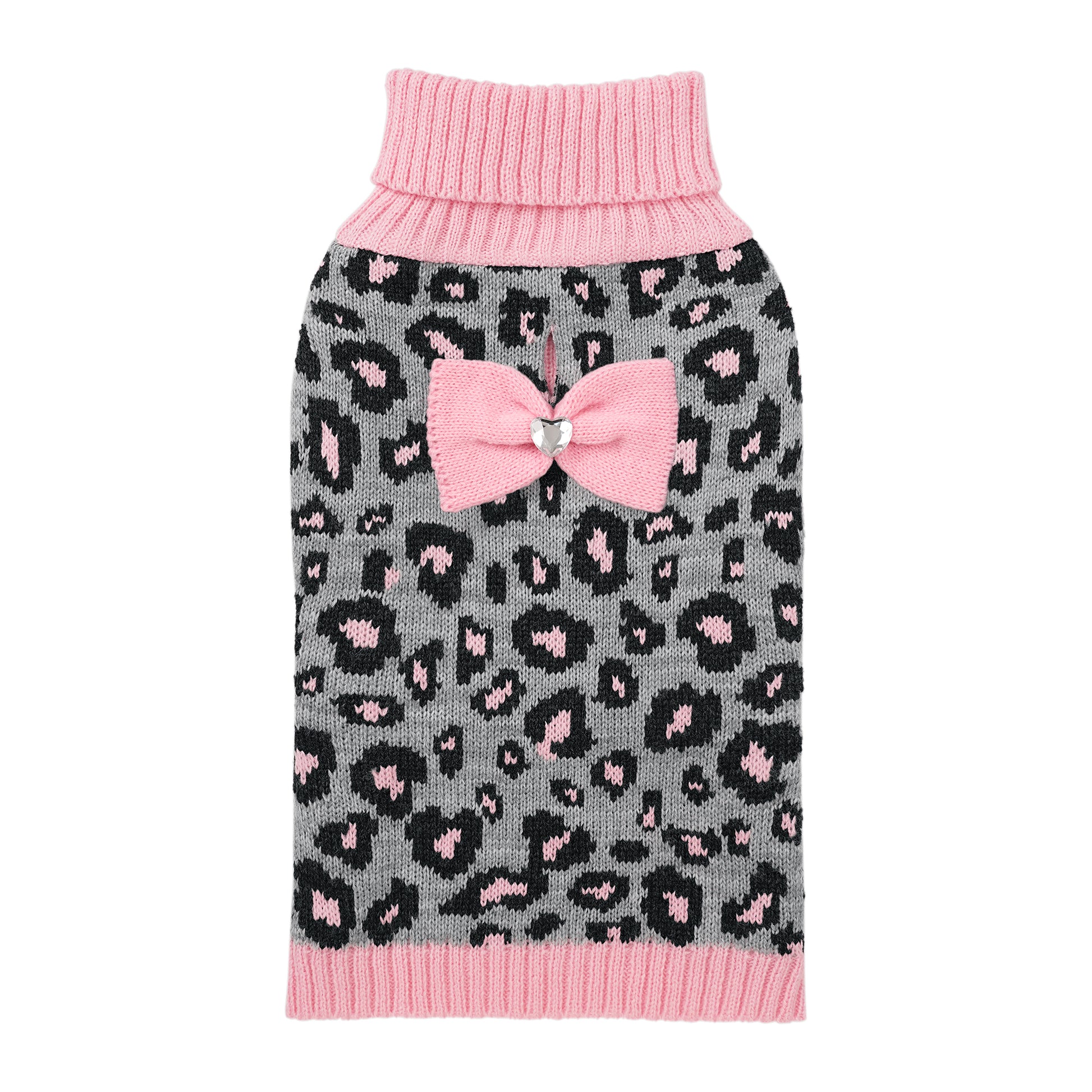 Small Dog High-necked Leopard-print Knitted Sweater Pink