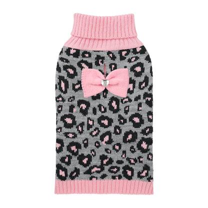 Small Dog High-necked Leopard-print Knitted Sweater Pink