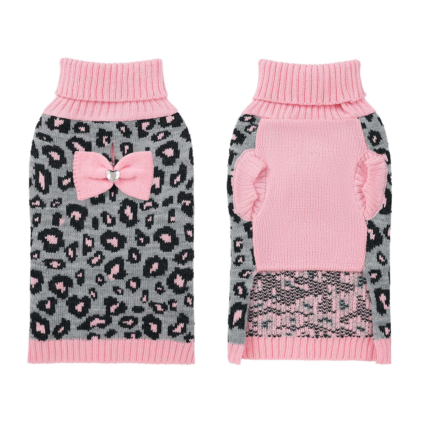 Small Dog High-necked Leopard-print Knitted Sweater Pink