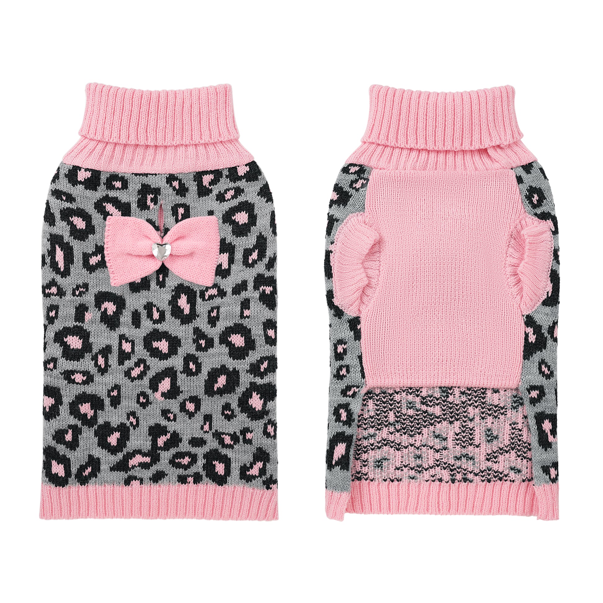 Small Dog High-necked Leopard-print Knitted Sweater Pink
