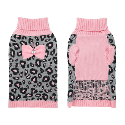Small Dog High-necked Leopard-print Knitted Sweater Pink