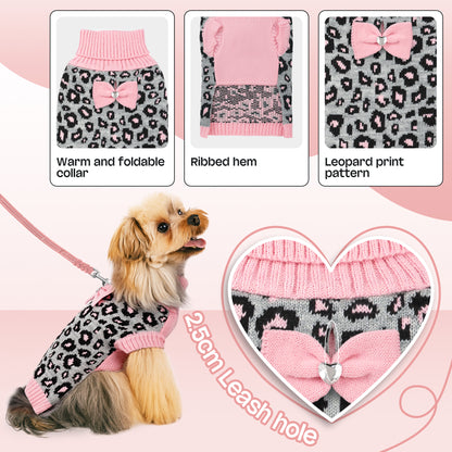 Small Dog High-necked Leopard-print Knitted Sweater Pink