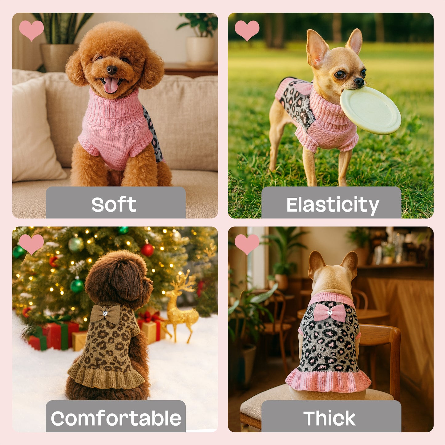 Small Dog High-necked Leopard-print Knitted Sweater Pink
