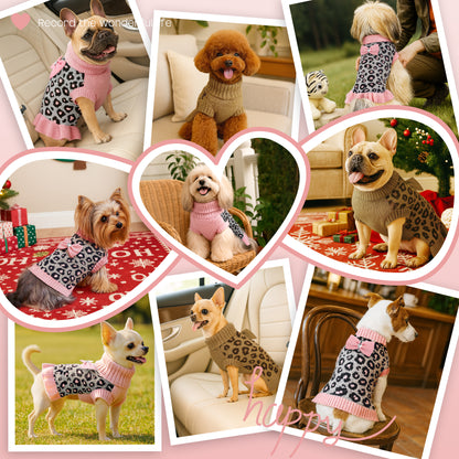 Small Dog High-necked Leopard-print Knitted Sweater Pink
