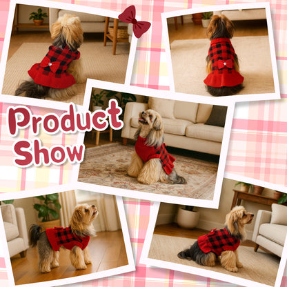 Small Dog Sweater Dress with Bowtie Red-4