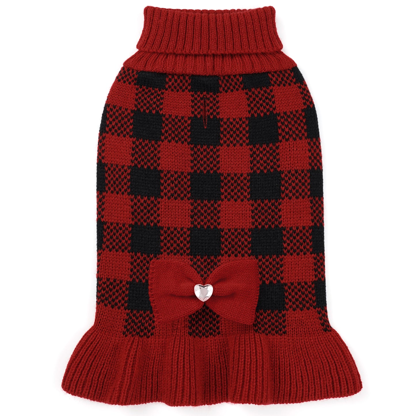 Small Dog Sweater Dress with Bowtie Red-6