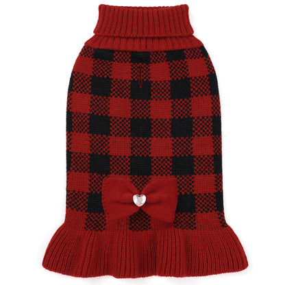 Small Dog Sweater Dress with Bowtie Red-6