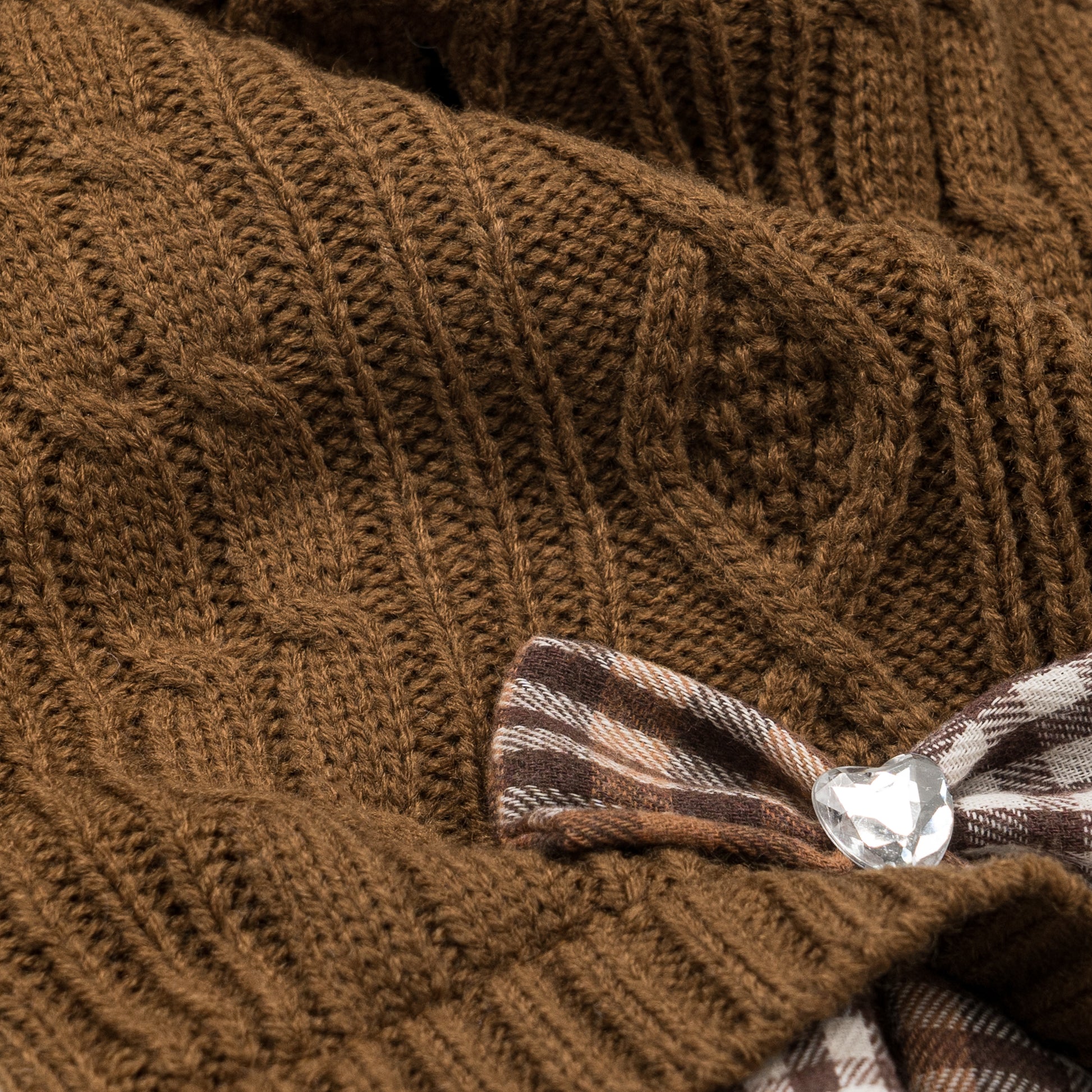 Small Dog Sweater Dress with Bowtie Turtleneck Brown