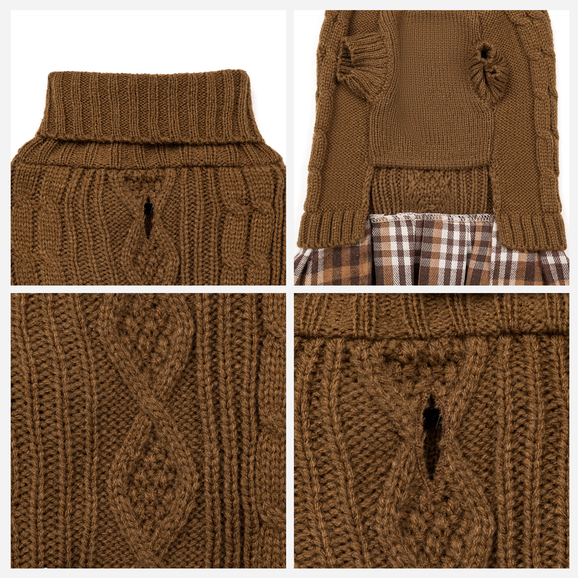Small Dog Sweater Dress with Bowtie Turtleneck Brown