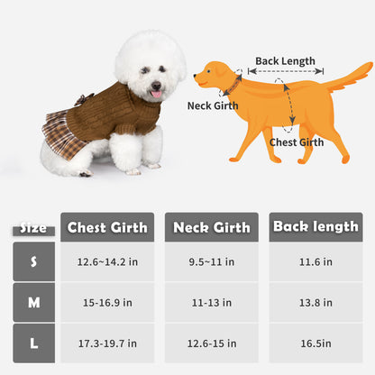Small Dog Sweater Dress with Bowtie Turtleneck Brown