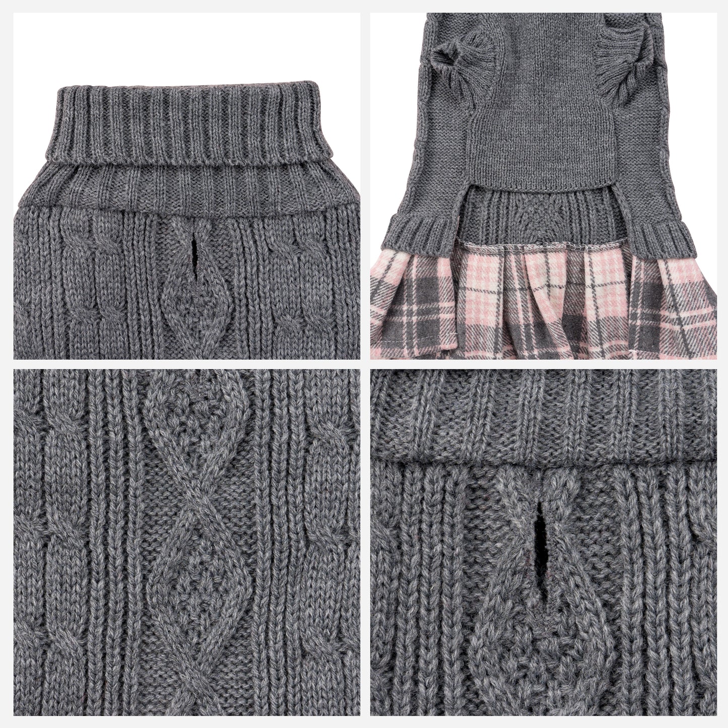 Small Dog Sweater Dress with Bowtie Turtleneck Grey