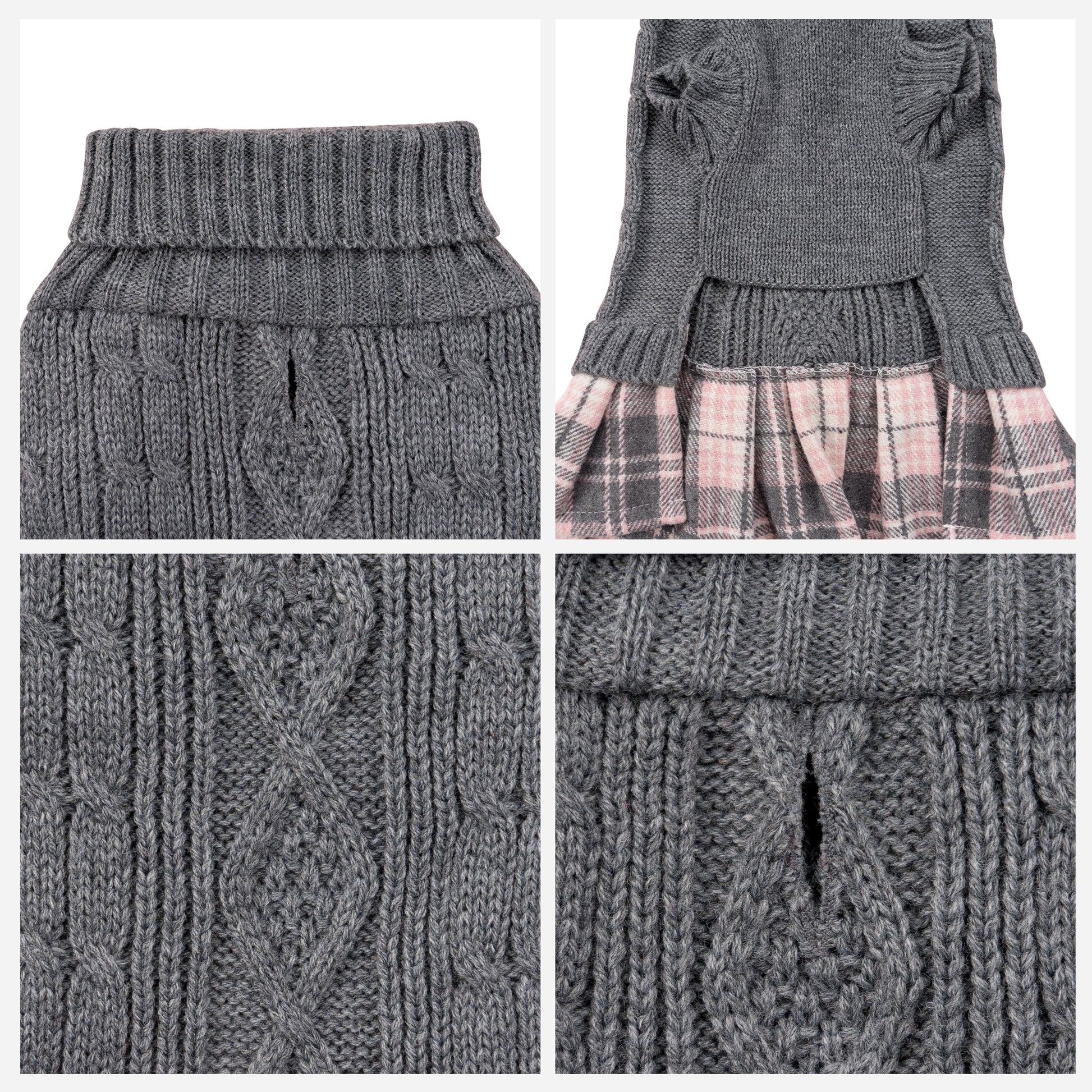 Small Dog Sweater Dress with Bowtie Turtleneck Grey