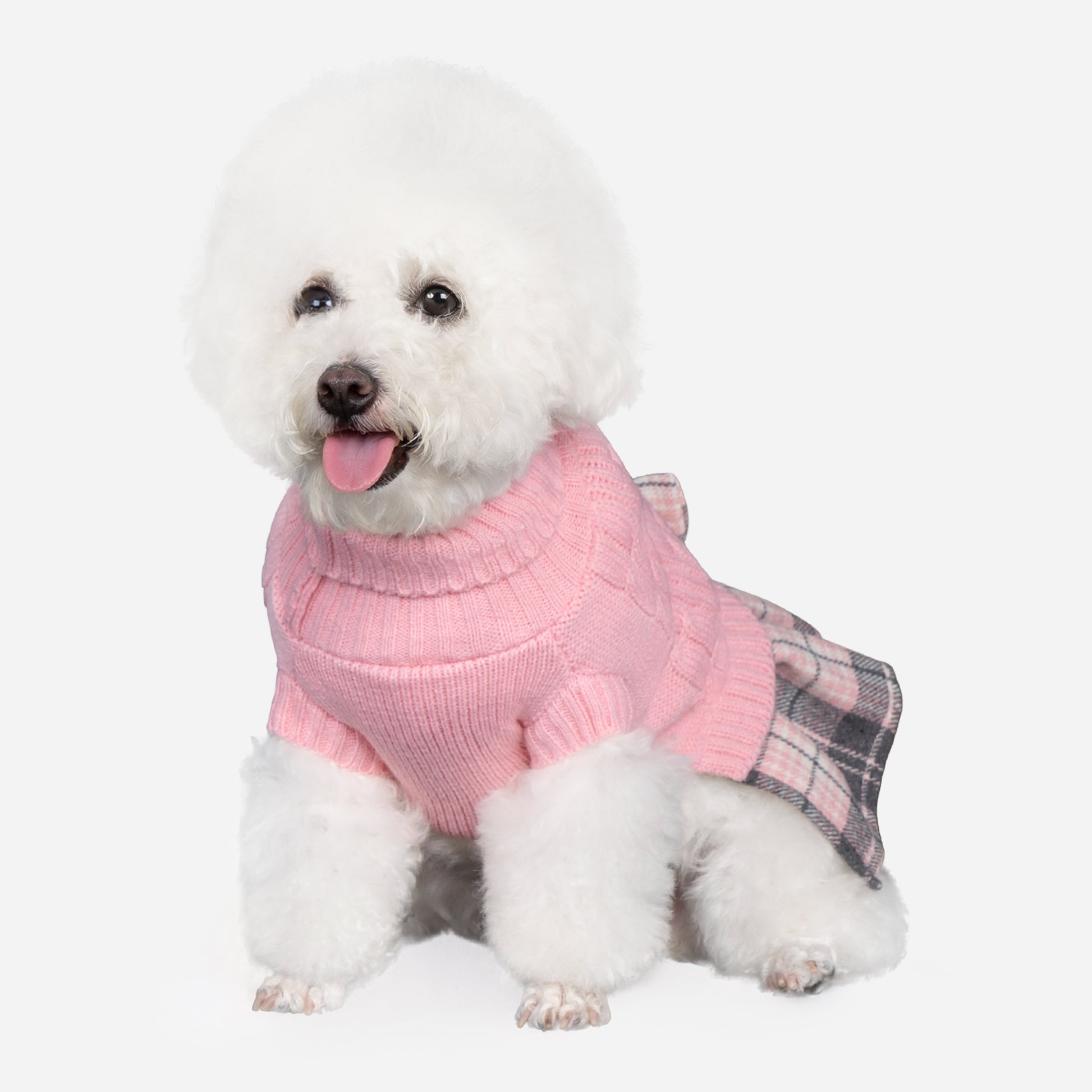 Small Dog Sweater Dress with Bowtie Turtleneck Pink