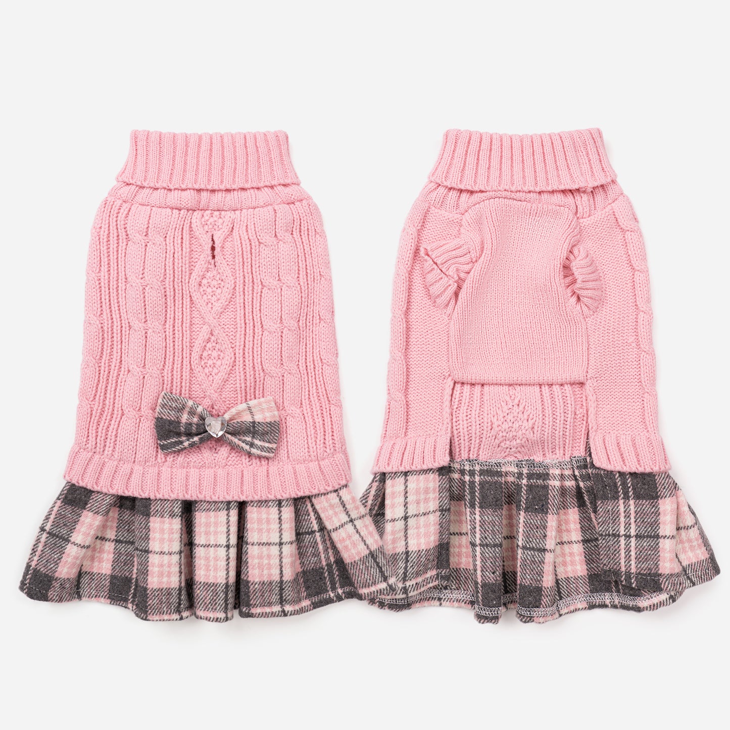 Small Dog Sweater Dress with Bowtie Turtleneck Pink