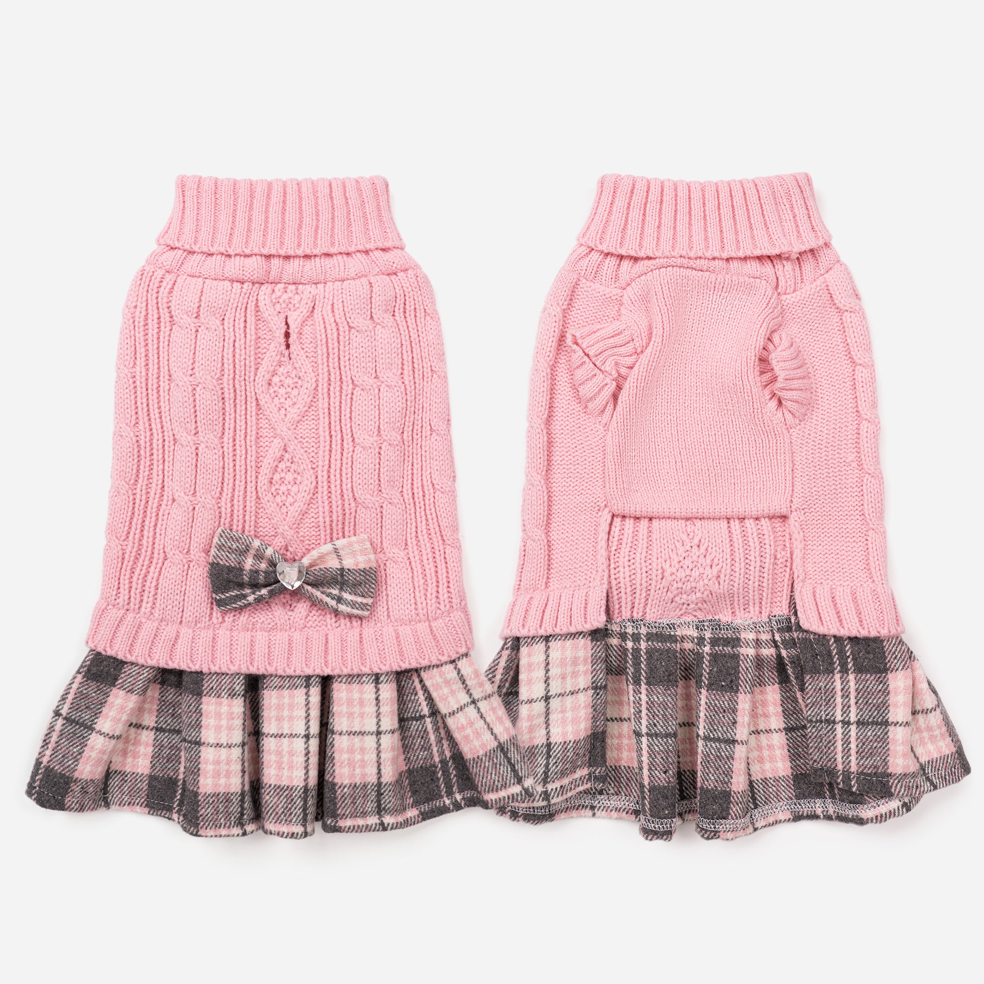 Small Dog Sweater Dress with Bowtie Turtleneck Pink