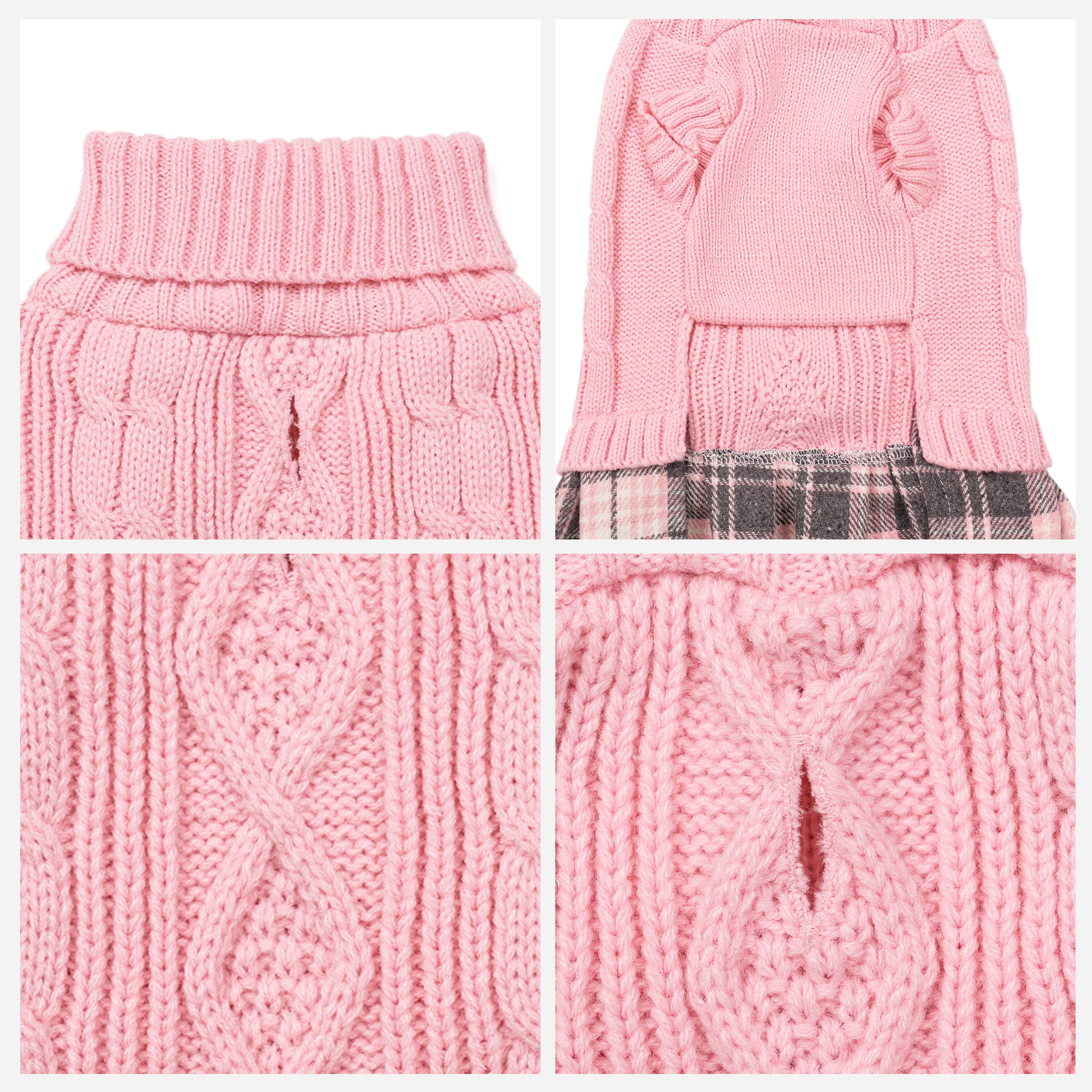 Small Dog Sweater Dress with Bowtie Turtleneck Pink