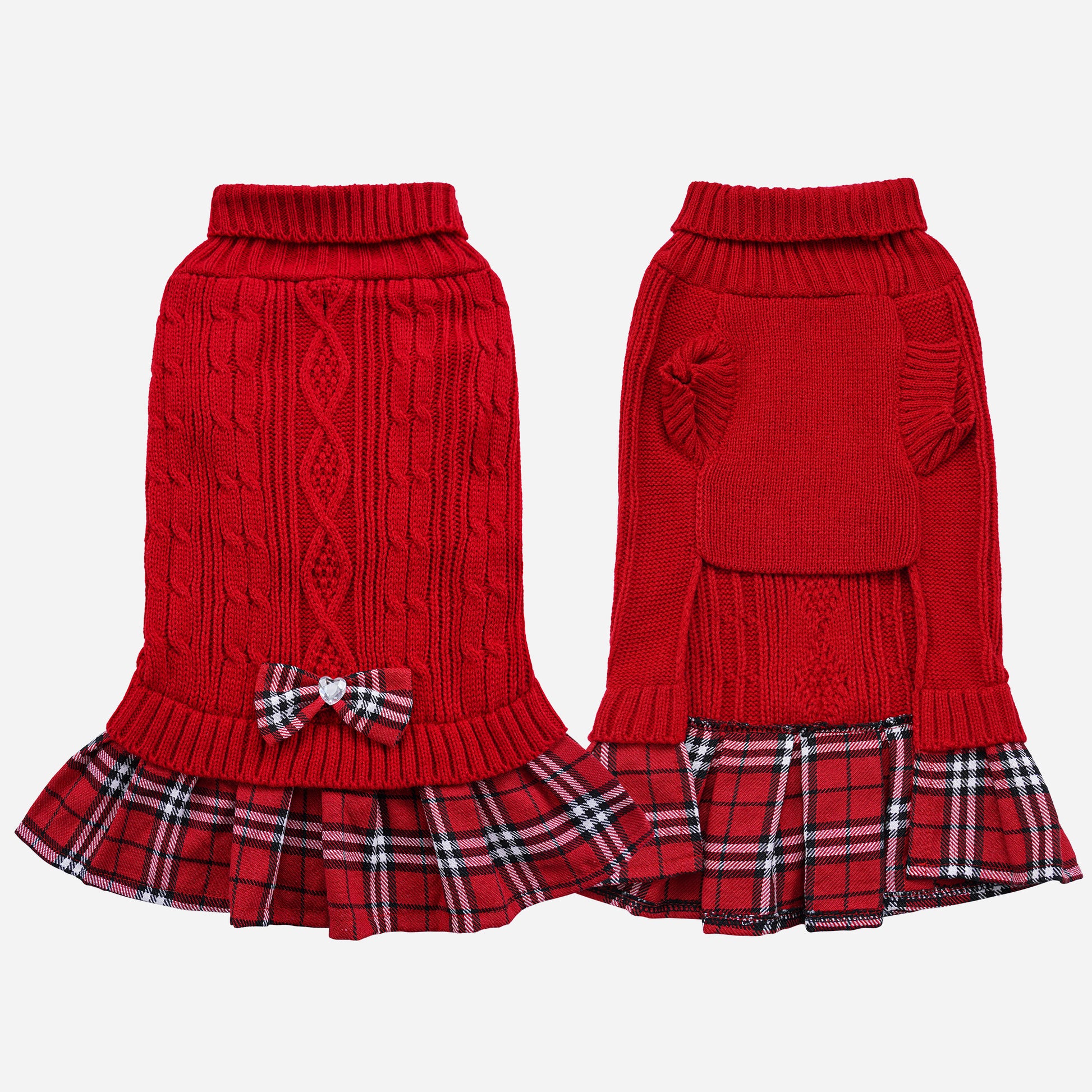 Small Dog Sweater Dress with Bowtie Turtleneck Red