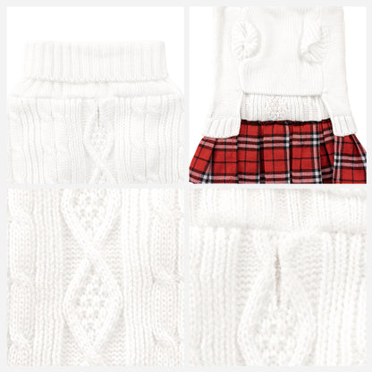 Small Dog Sweater Dress with Bowtie Turtleneck White