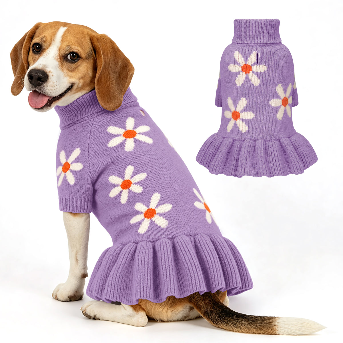 Soft knit turtleneck dog sweater dress