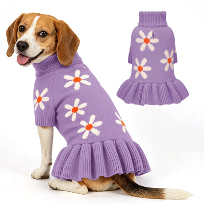 Soft knit turtleneck dog sweater dress