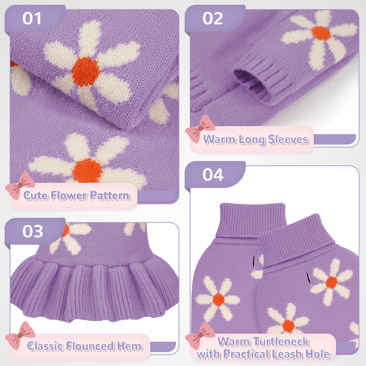Soft knit turtleneck dog sweater dress