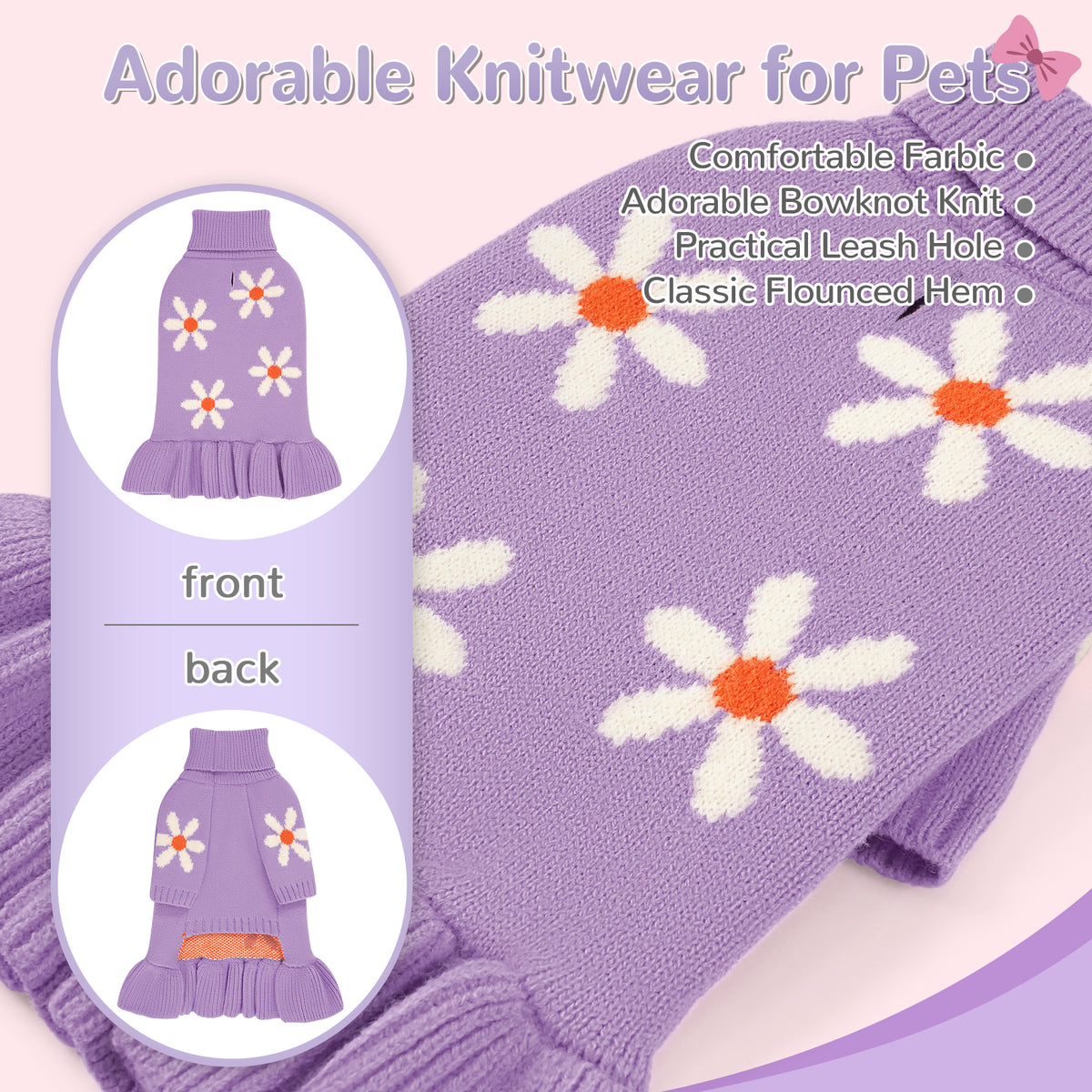 Soft knit turtleneck dog sweater dress