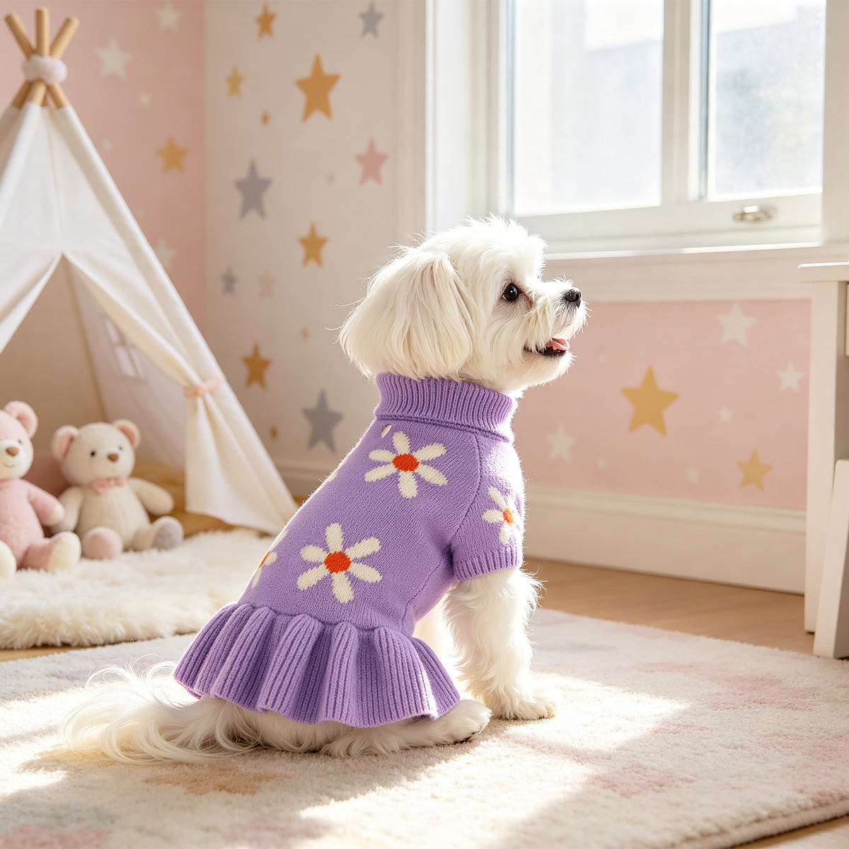 Soft knit turtleneck dog sweater dress