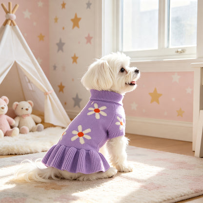 Soft knit turtleneck dog sweater dress