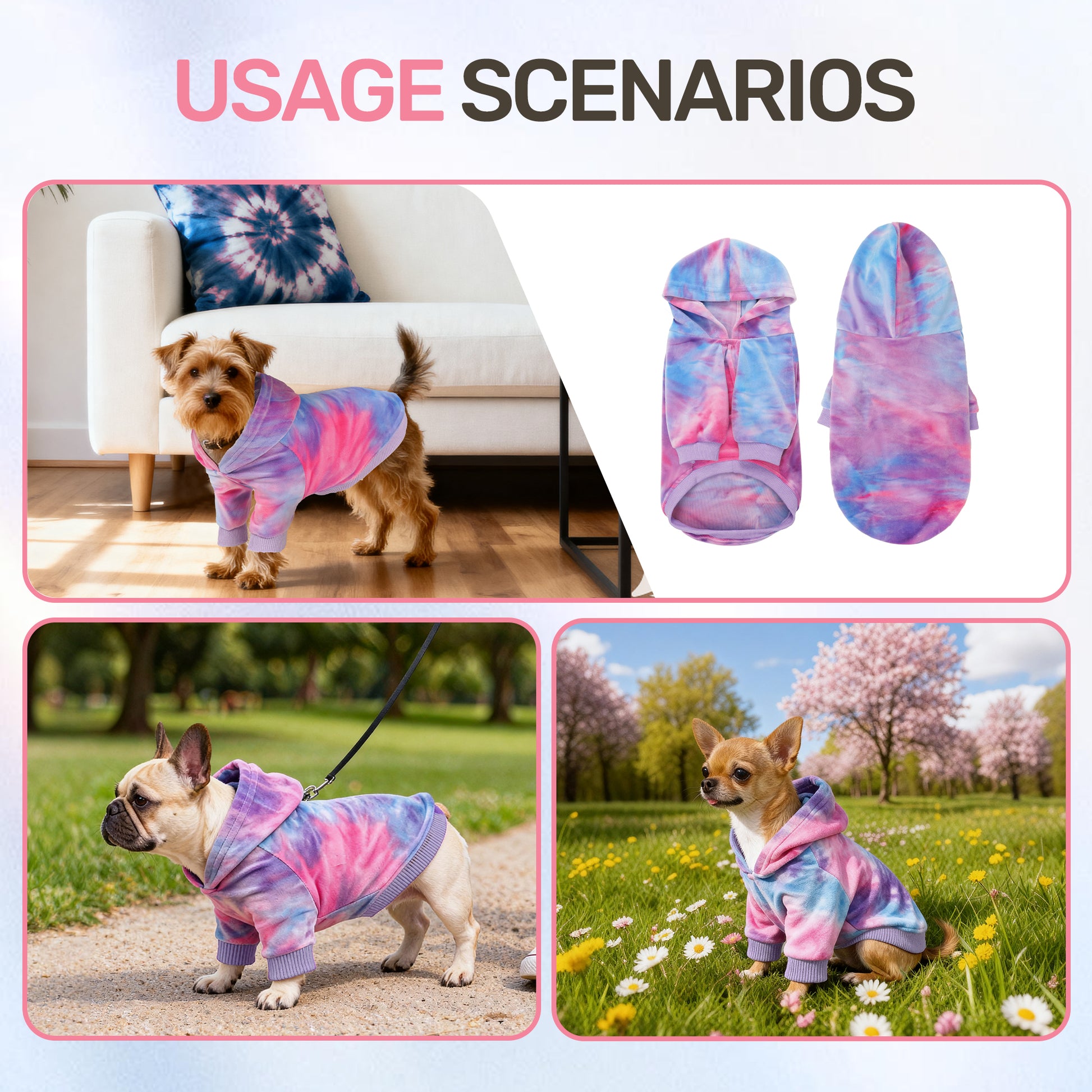 Tie Dye Dog Hoodie Multi Pink Purple