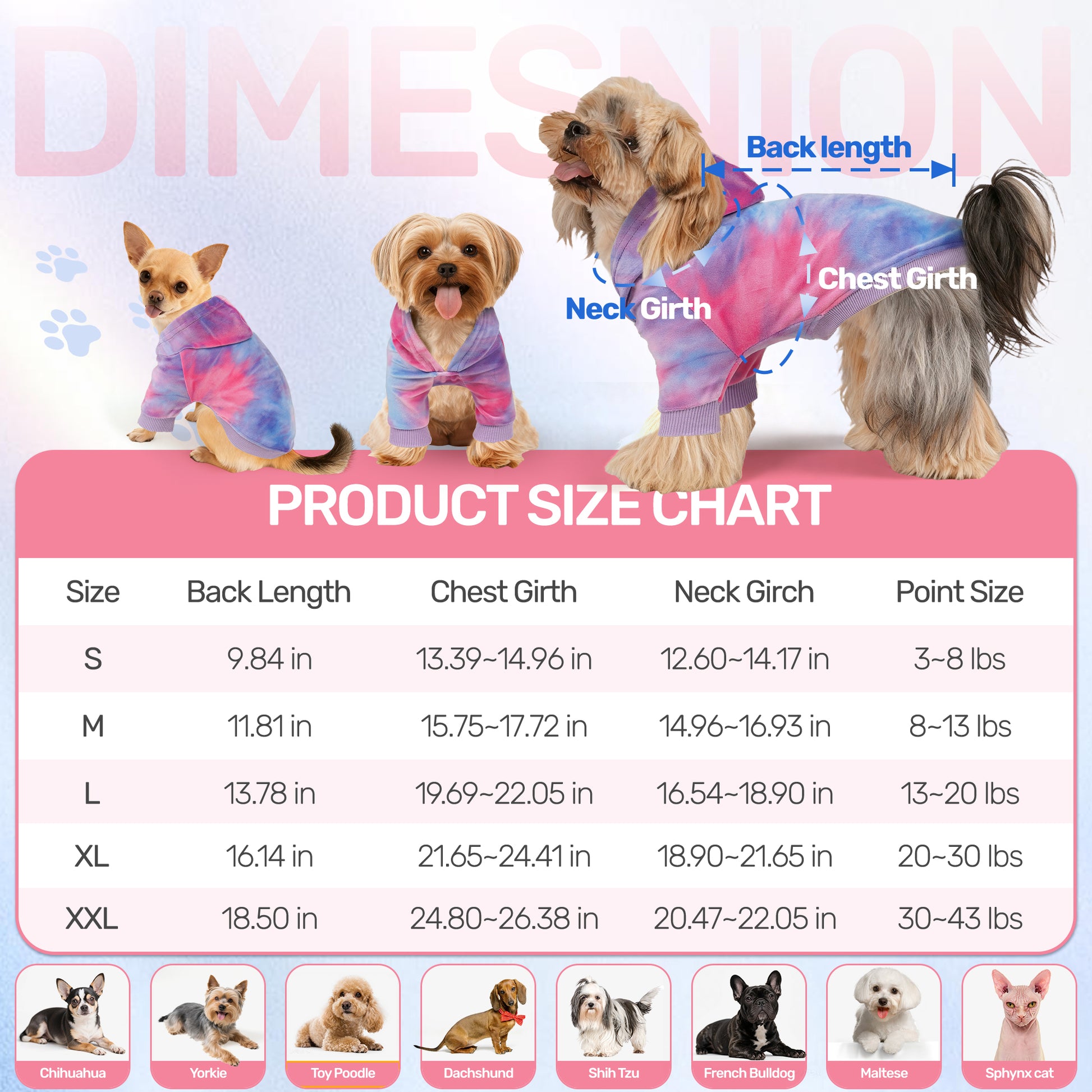 Tie Dye Dog Hoodie Multi Pink Purple