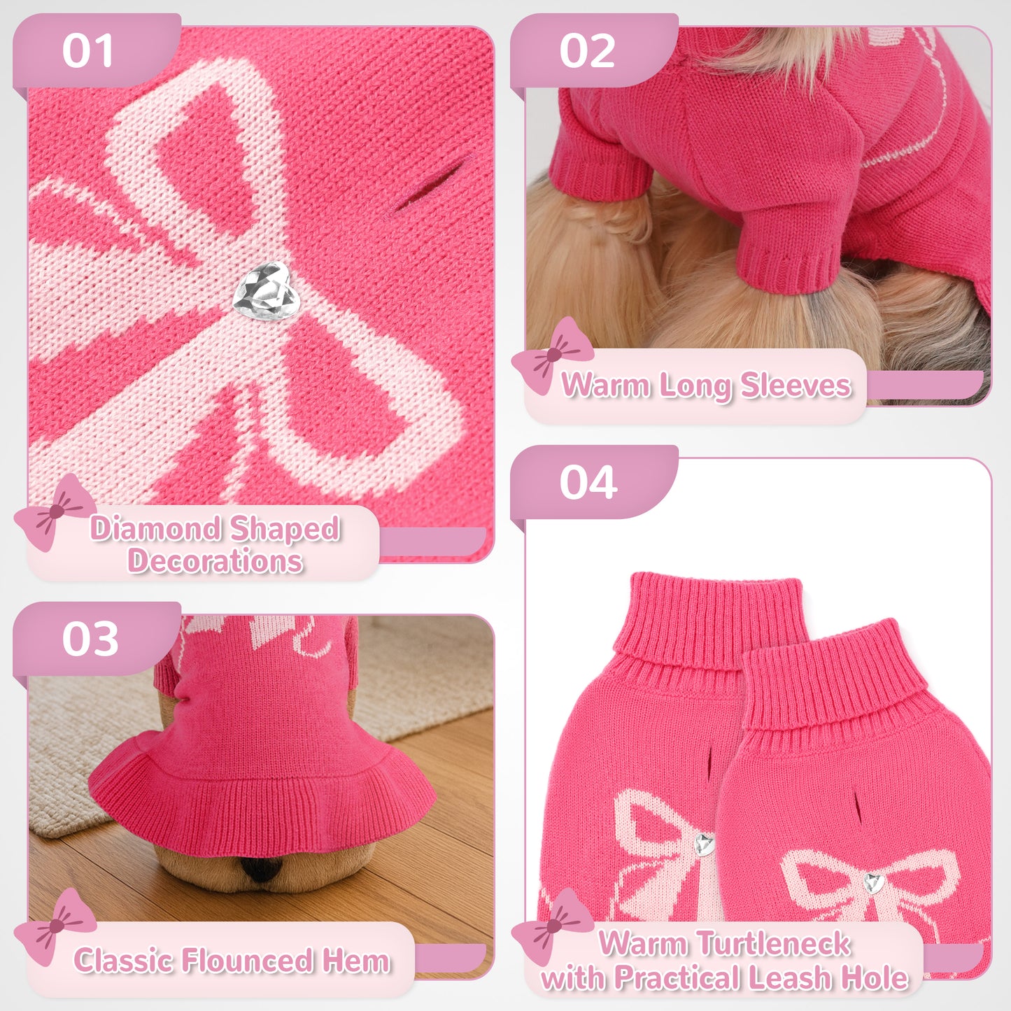 Warm Dog Turtleneck Sweater Rose Pink